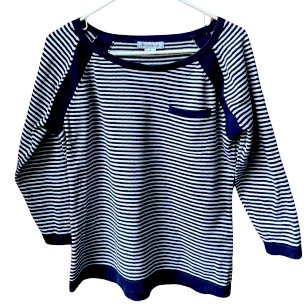 Liz Claiborne blue and white striped cotton sweater. EUC